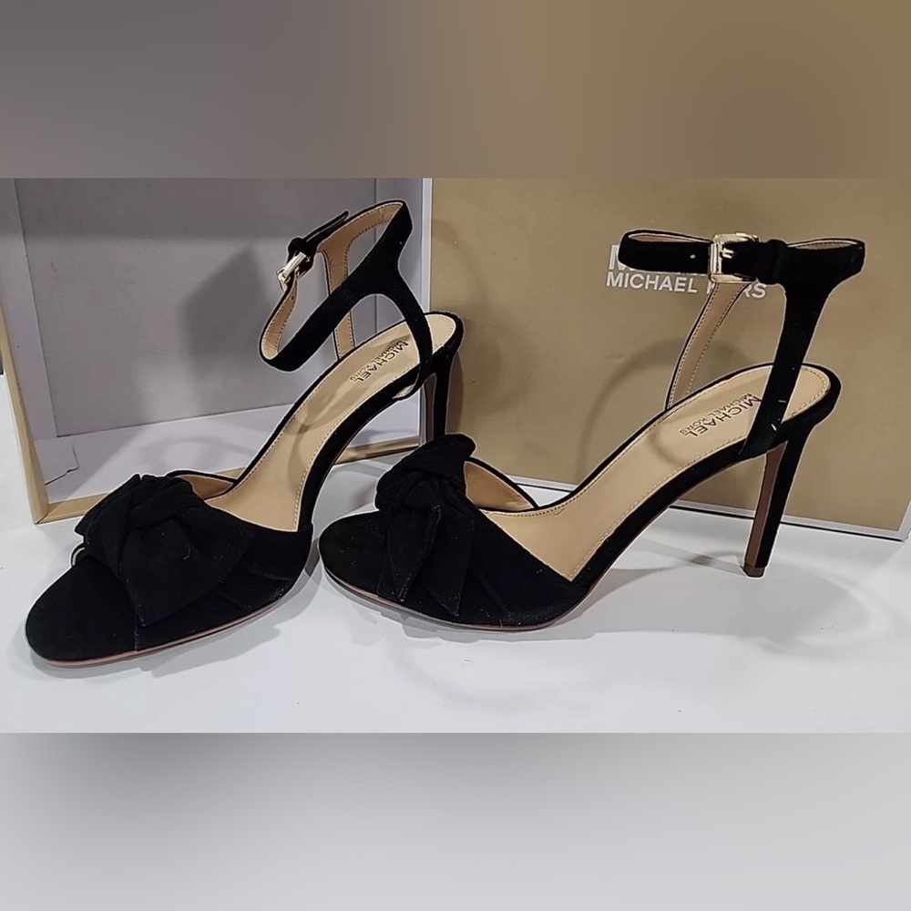 New Michael Kors Women's Black Suede Open Toe Ankle Strap Bow Sandal Size 11